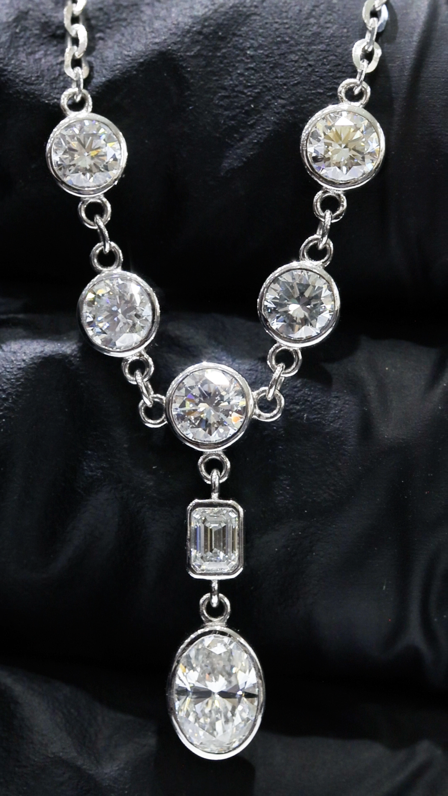 Natural Diamond Station Drop Necklace in White Gold | Bezel Set Mixed Cut