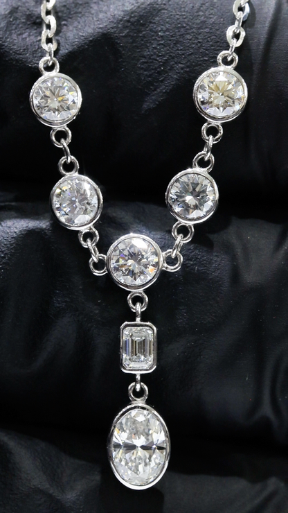 Natural Diamond Station Drop Necklace in White Gold | Bezel Set Mixed Cut