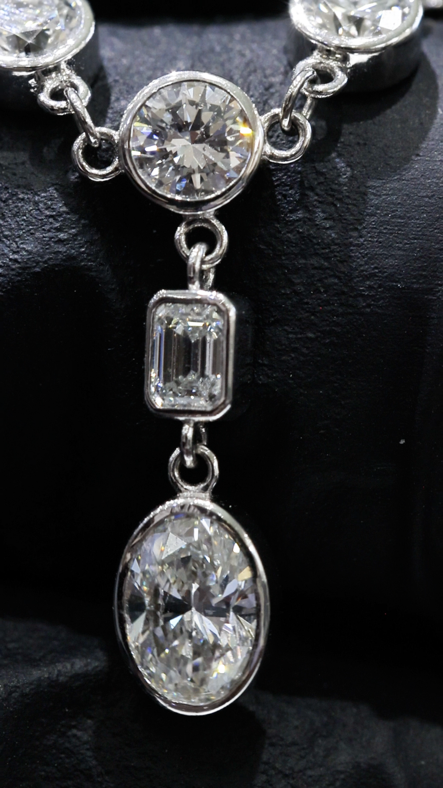 Natural Diamond Station Drop Necklace in White Gold | Bezel Set Mixed Cut