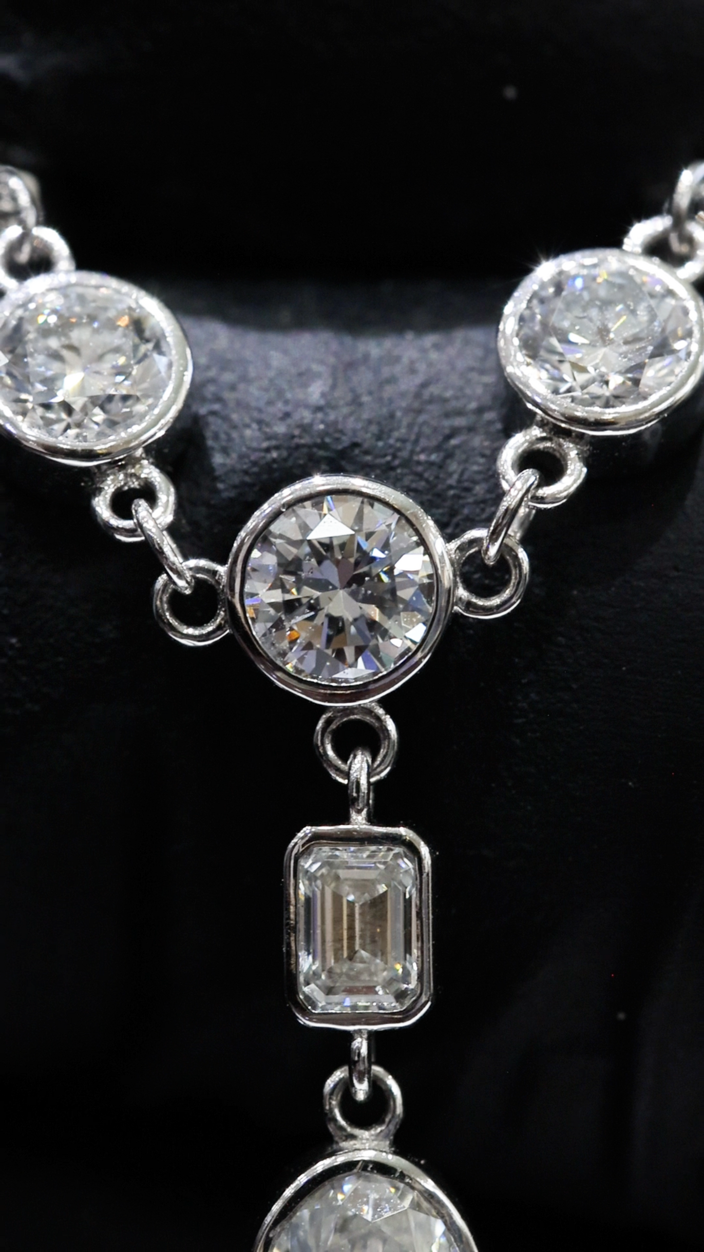 Natural Diamond Station Drop Necklace in White Gold | Bezel Set Mixed Cut