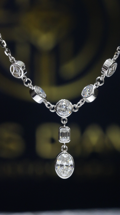 Natural Diamond Station Drop Necklace in White Gold | Bezel Set Mixed Cut