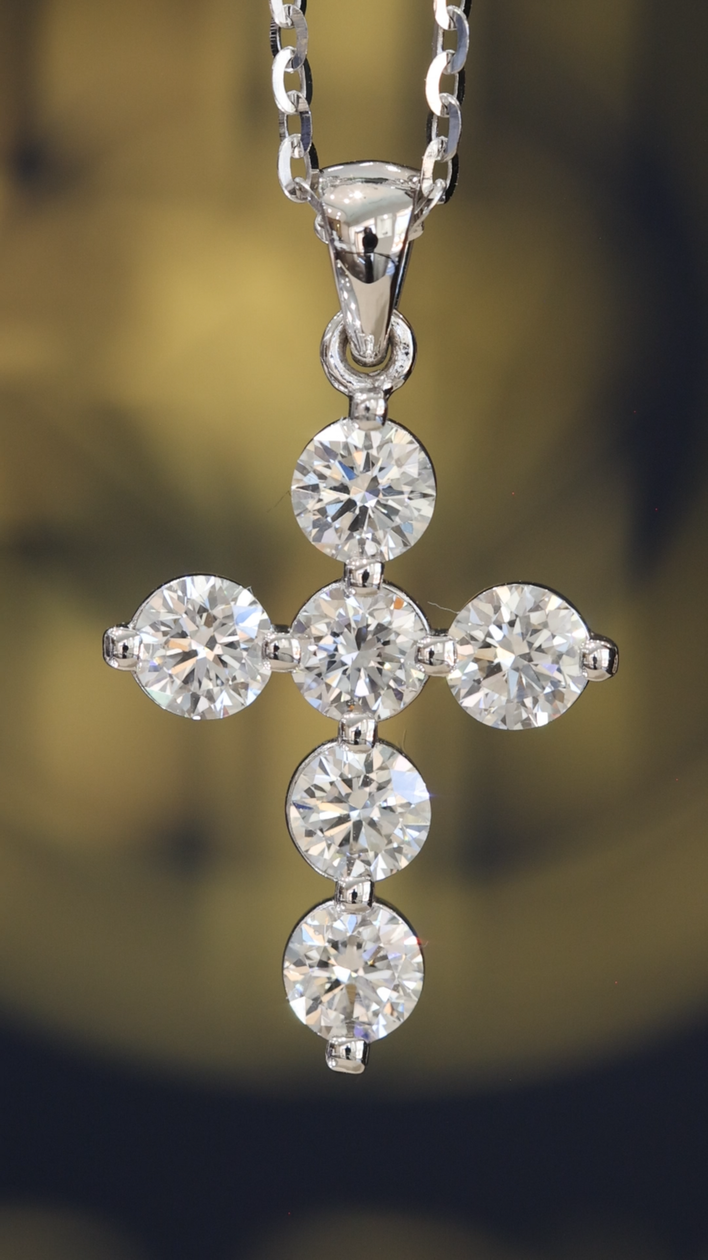 Natural Round Brilliant Diamond Cross Necklace in 14K White Gold | Classic Prong Set Design