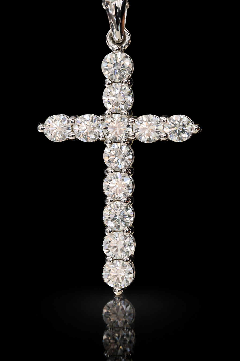 Natural Diamond Cross Pendant Necklace in 14K White Gold | Classic Prong Setting