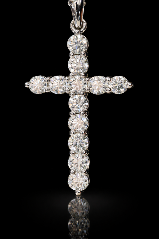 Natural Diamond Cross Pendant Necklace in 14K White Gold | Classic Prong Setting