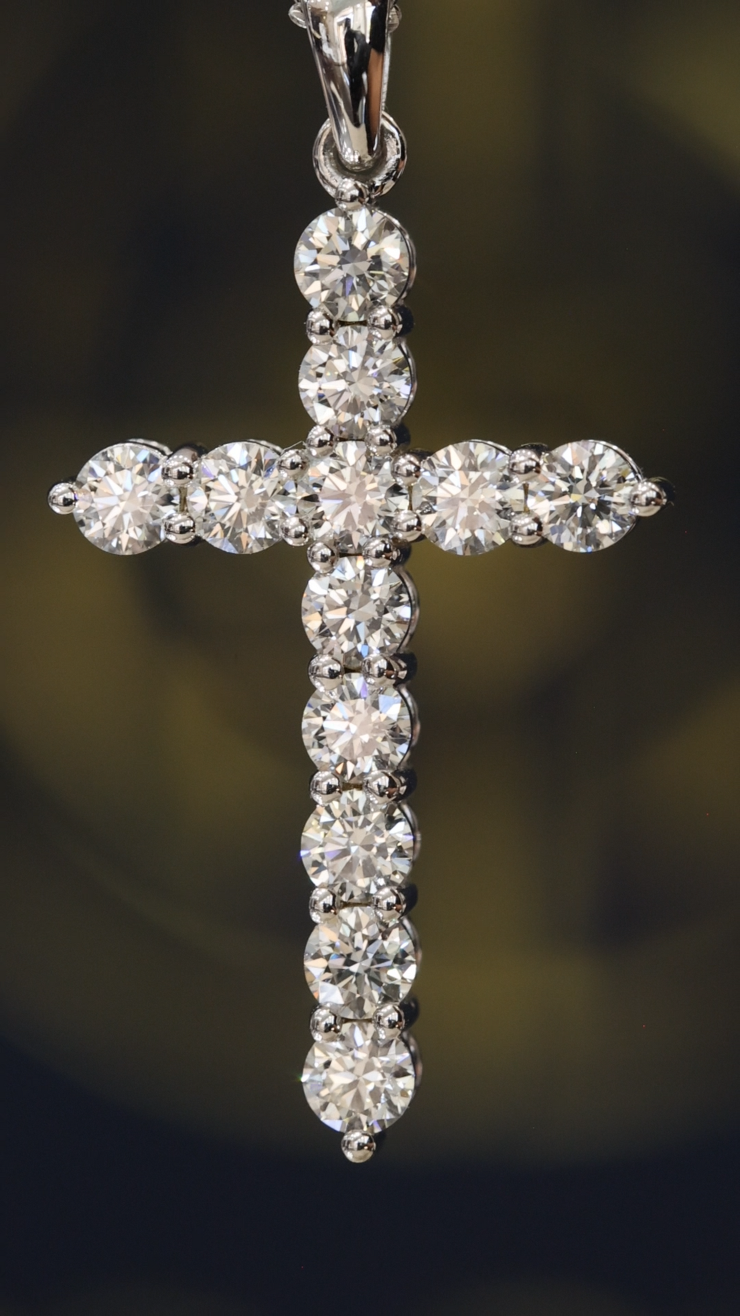 Natural Diamond Cross Pendant Necklace in 14K White Gold | Classic Prong Setting