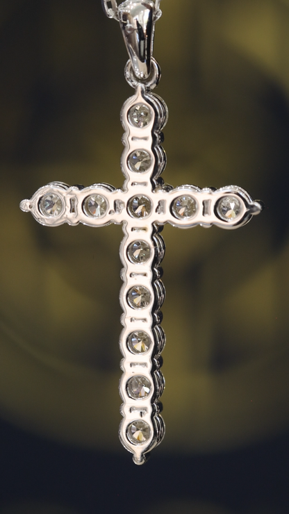 Natural Diamond Cross Pendant Necklace in 14K White Gold | Classic Prong Setting