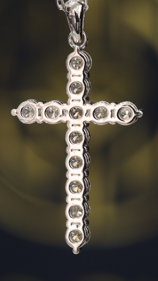 Natural Diamond Cross Pendant Necklace in 14K White Gold | Classic Prong Setting