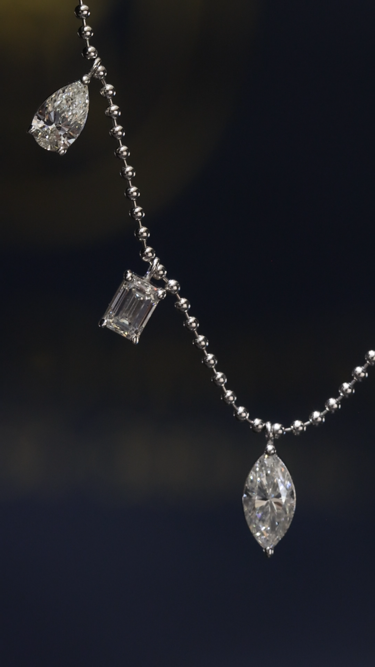 Natural Diamond Station Drop Necklace in White Gold | Mixed Cut Bezel Design