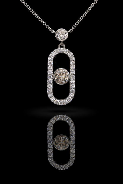 Natural Diamond Floating Oval Link Necklace in White Gold | Modern Halo Drop Design