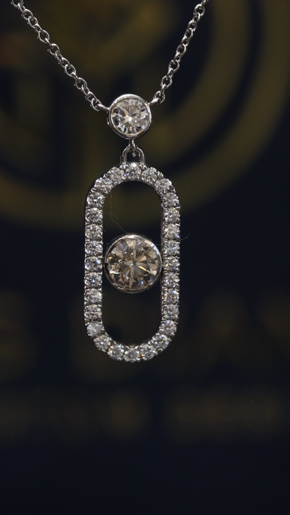 Natural Diamond Floating Oval Link Necklace in White Gold | Modern Halo Drop Design