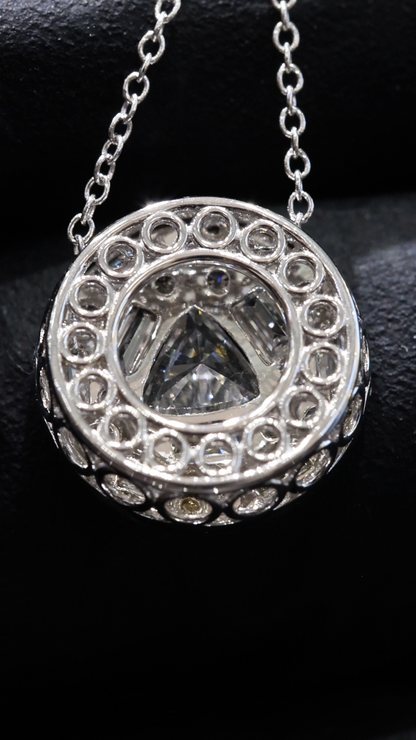 Natural Diamond Geometric Halo Necklace in White Gold | Modern Triangle Design