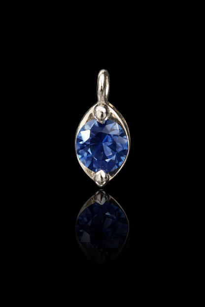 Natural Round Sapphire Solitaire Pendant Necklace in 14K White Gold | Classic Bezel-Inspired Setting