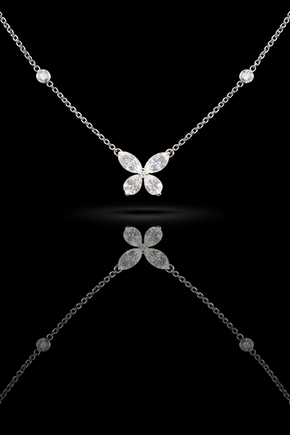 Natural Diamond Butterfly Pendant Necklace in White Gold | Marquise Cluster Design