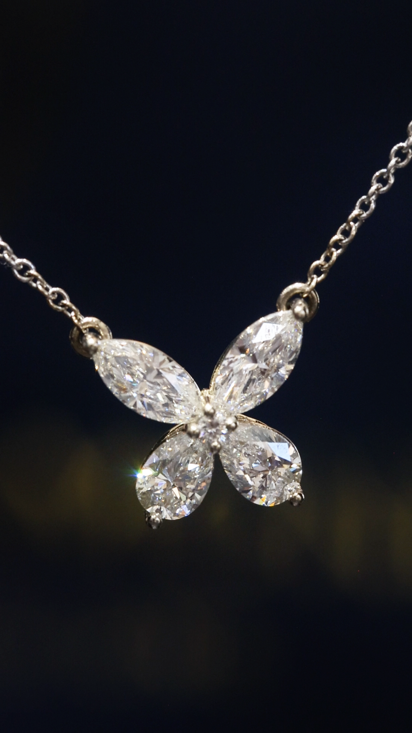 Natural Diamond Butterfly Pendant Necklace in White Gold | Marquise Cluster Design