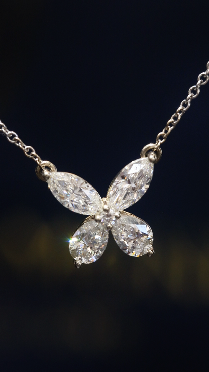 Natural Diamond Butterfly Pendant Necklace in White Gold | Marquise Cluster Design