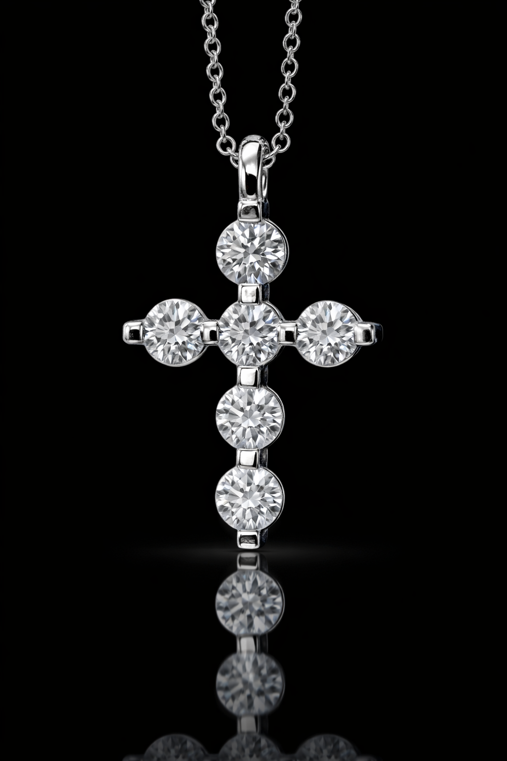 Natural Round Diamond Cross Pendant Necklace in 14K White Gold | Classic Diamond Cross