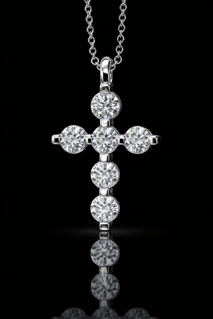 Natural Round Diamond Cross Pendant Necklace in 14K White Gold | Classic Diamond Cross