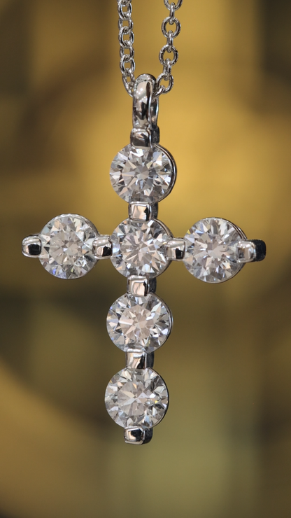 Natural Round Diamond Cross Pendant Necklace in 14K White Gold | Classic Diamond Cross