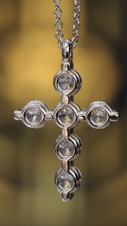 Natural Round Diamond Cross Pendant Necklace in 14K White Gold | Classic Diamond Cross