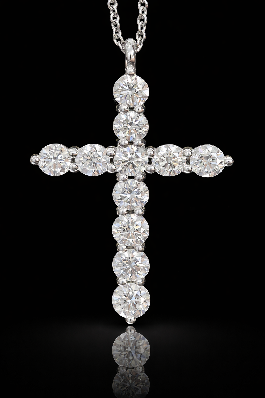 Natural Round Diamond Cross Pendant Necklace in 14K White Gold | Classic Diamond Cross