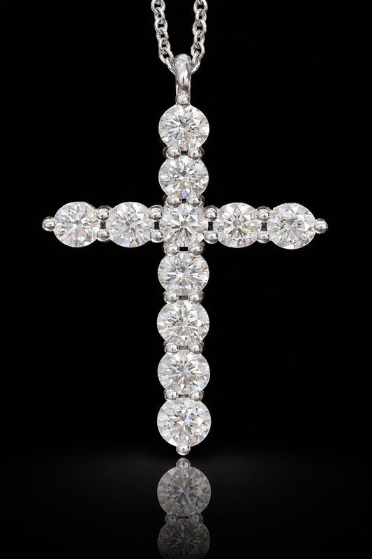 Natural Round Diamond Cross Pendant Necklace in 14K White Gold | Classic Diamond Cross