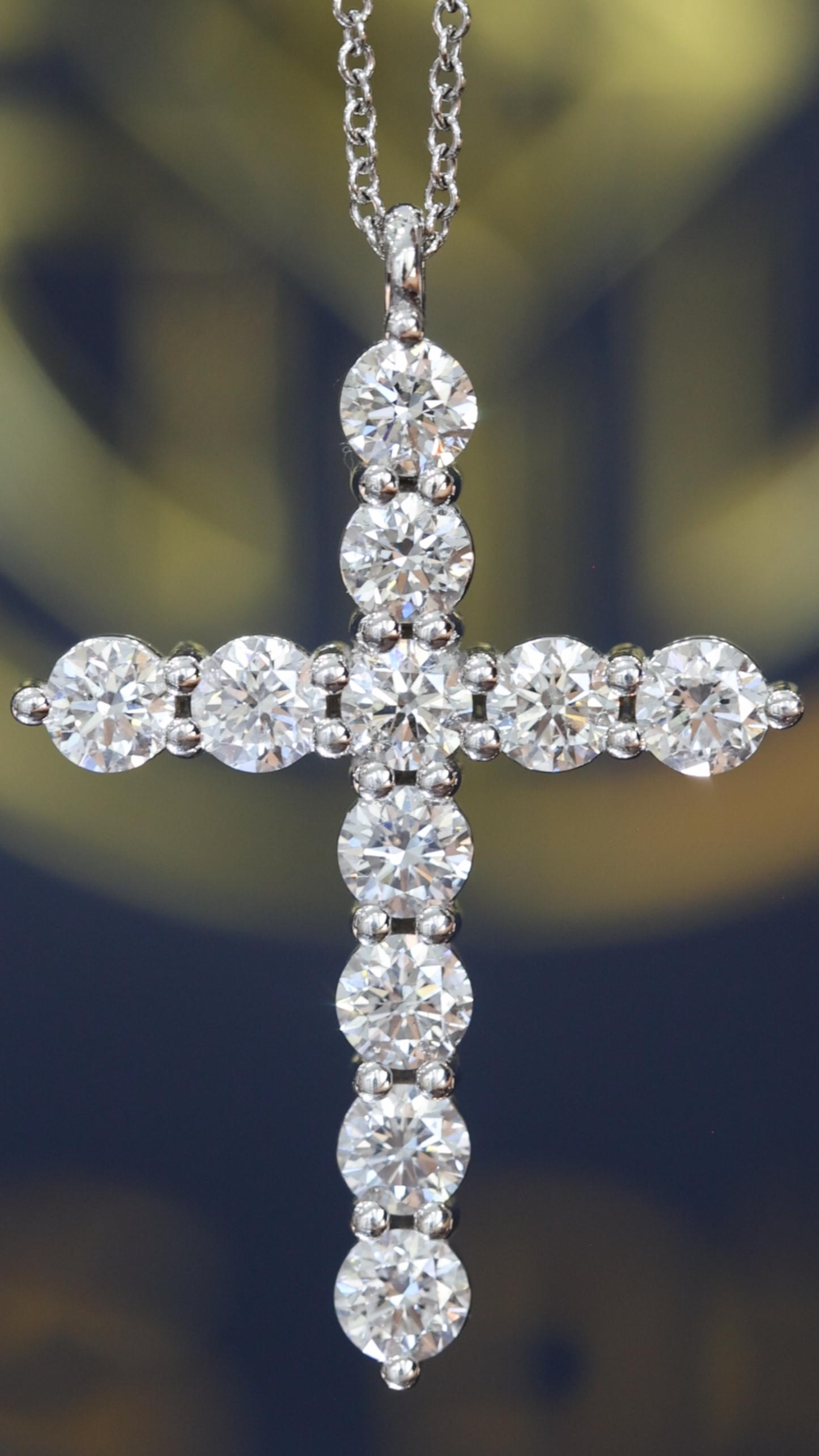 Natural Round Diamond Cross Pendant Necklace in 14K White Gold | Classic Diamond Cross