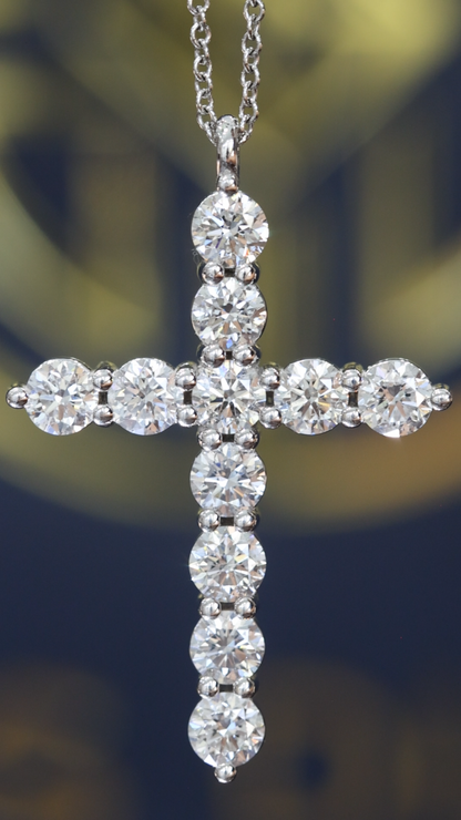 Natural Round Diamond Cross Pendant Necklace in 14K White Gold | Classic Diamond Cross