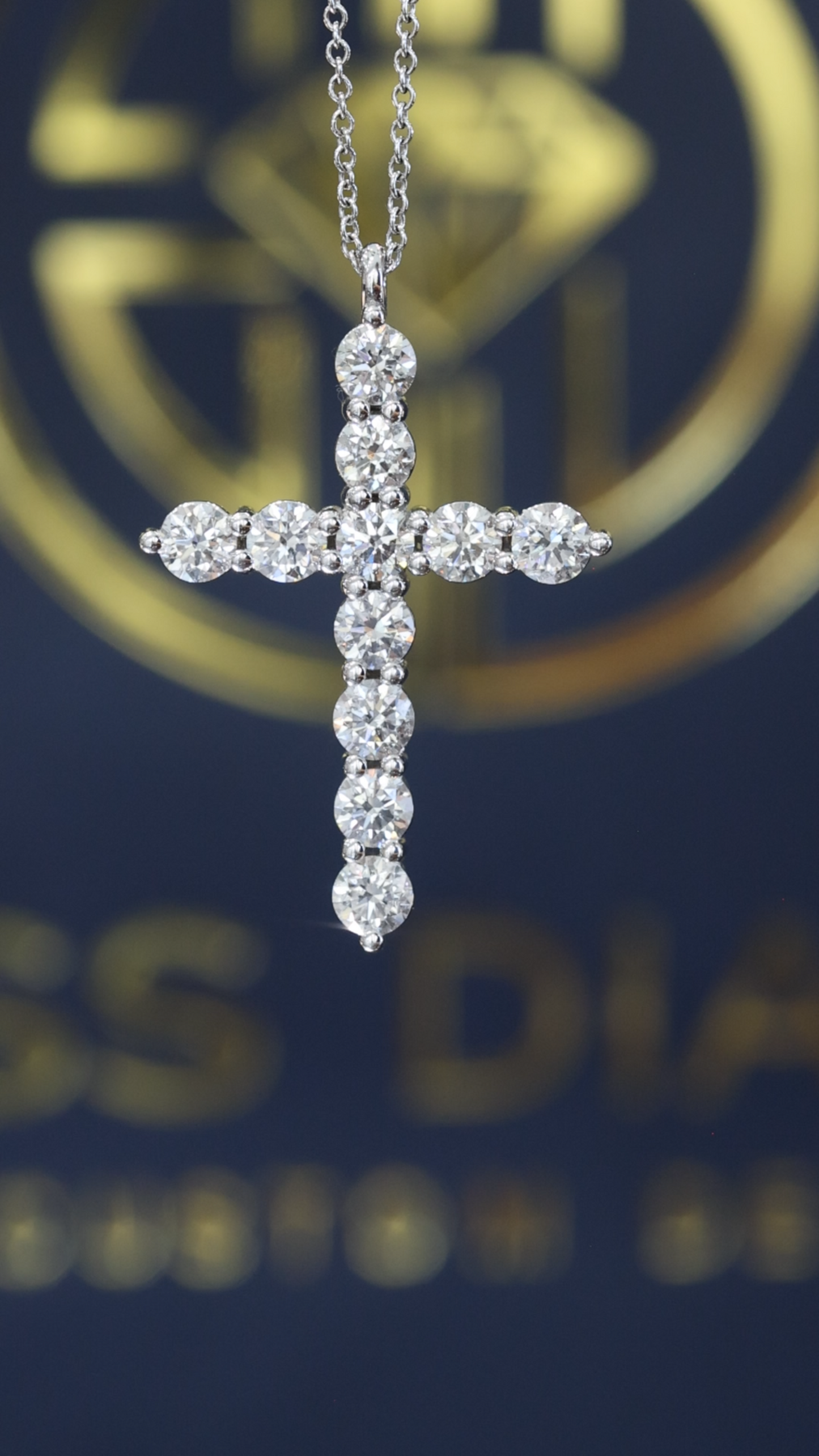 Natural Round Diamond Cross Pendant Necklace in 14K White Gold | Classic Diamond Cross