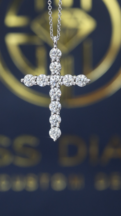 Natural Round Diamond Cross Pendant Necklace in 14K White Gold | Classic Diamond Cross