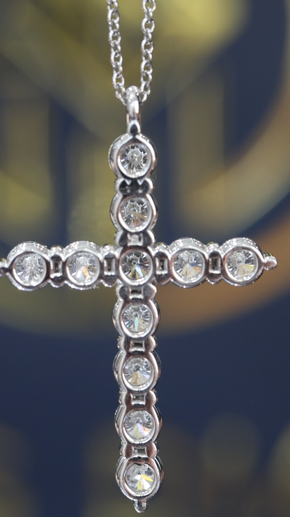Natural Round Diamond Cross Pendant Necklace in 14K White Gold | Classic Diamond Cross