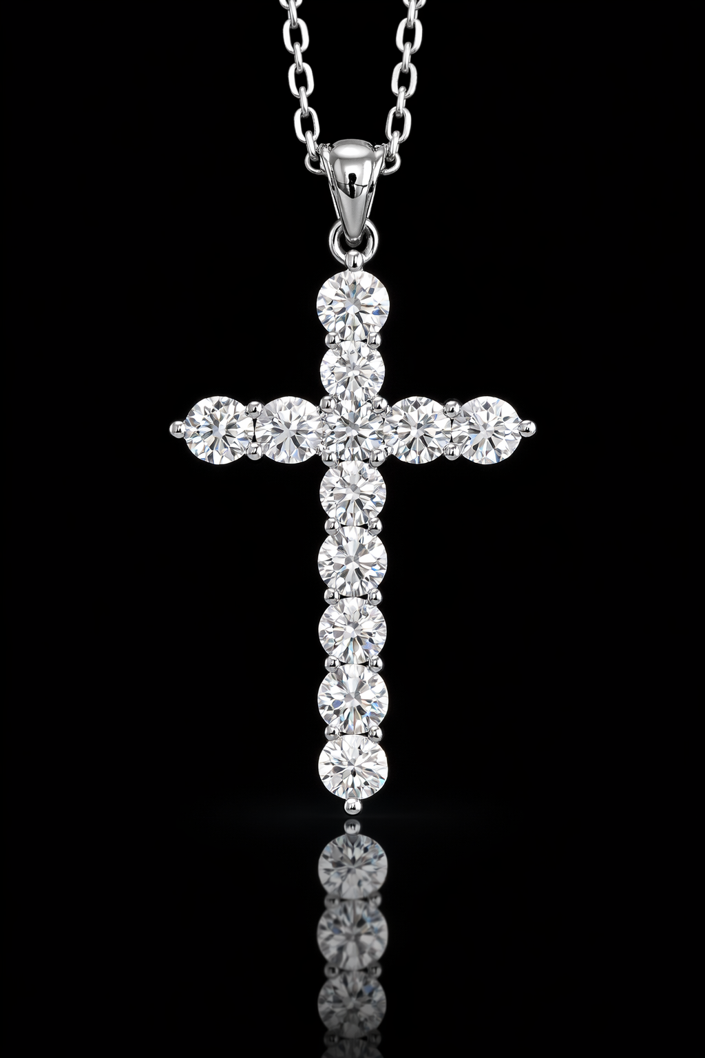Natural Round Diamond Cross Pendant Necklace in 14K White Gold | Classic Bezel-Set Diamond Cross