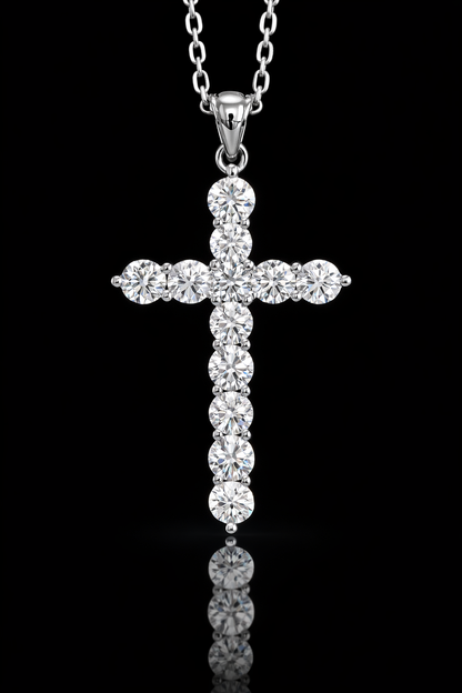 Natural Round Diamond Cross Pendant Necklace in 14K White Gold | Classic Bezel-Set Diamond Cross