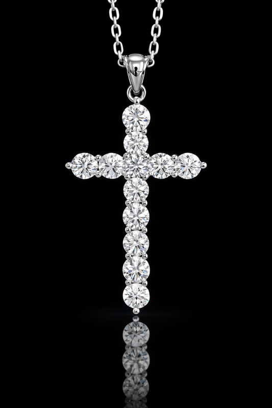 Natural Round Diamond Cross Pendant Necklace in 14K White Gold | Classic Bezel-Set Diamond Cross