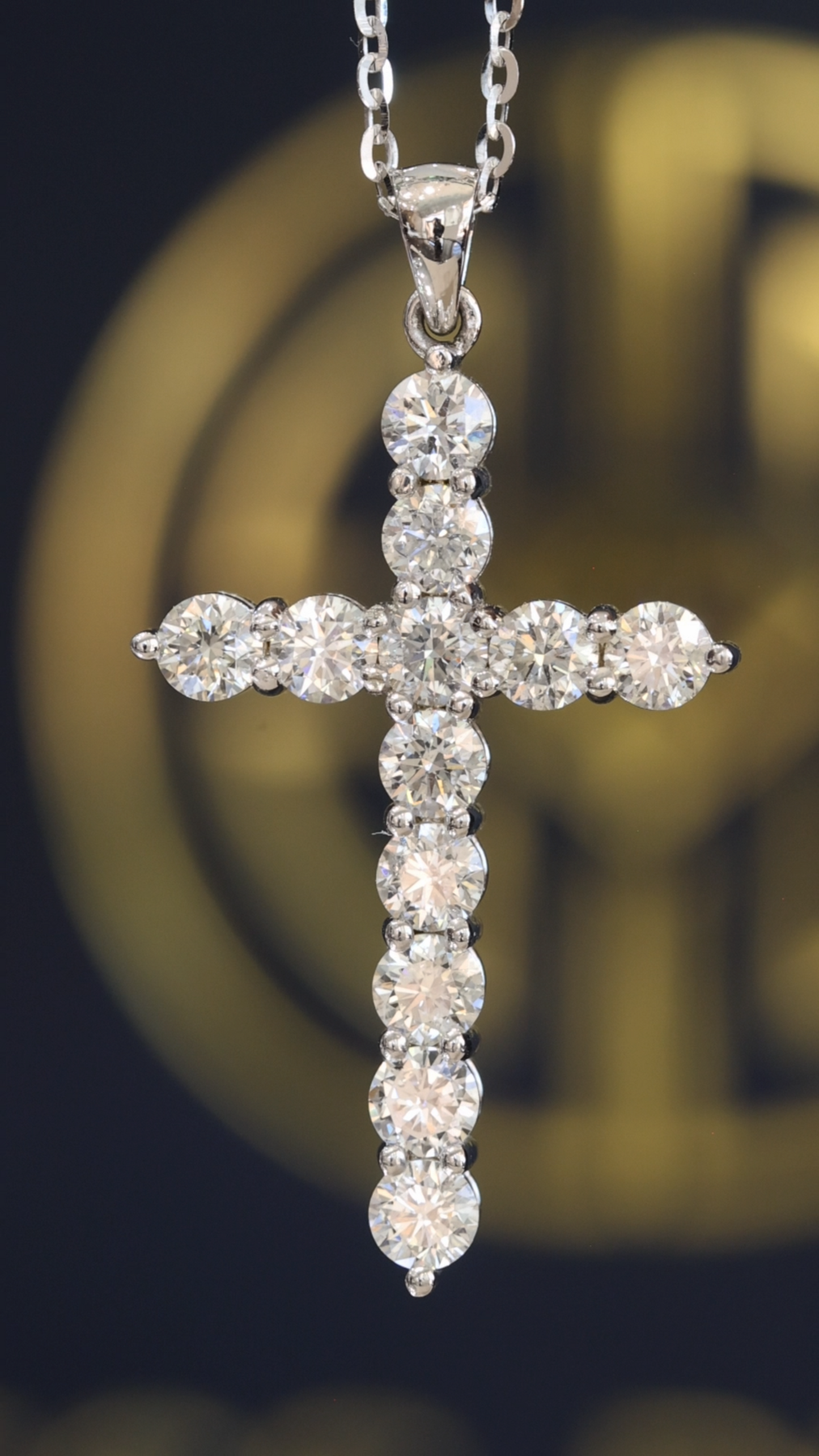 Natural Round Diamond Cross Pendant Necklace in 14K White Gold | Classic Bezel-Set Diamond Cross