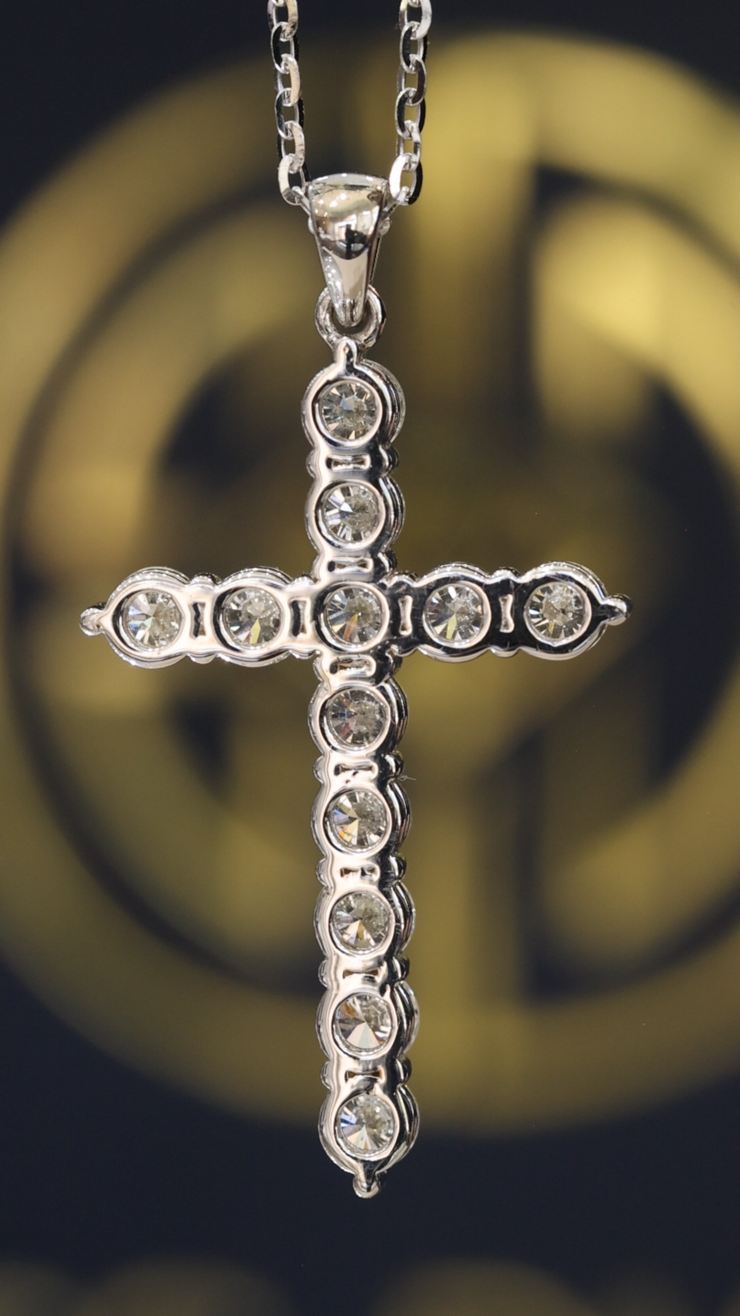 Natural Round Diamond Cross Pendant Necklace in 14K White Gold | Classic Bezel-Set Diamond Cross