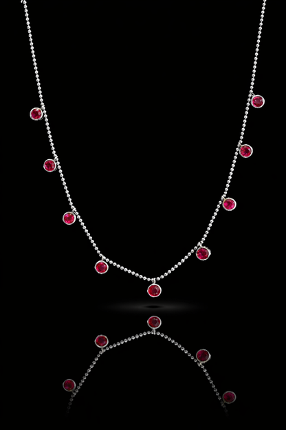 Natural Round Ruby Solitaire Pendant Necklace in 14K White Gold | Classic Bezel Setting