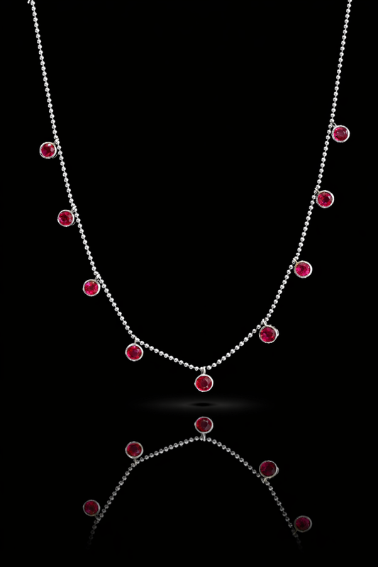 Natural Round Ruby Solitaire Pendant Necklace in 14K White Gold | Classic Bezel Setting