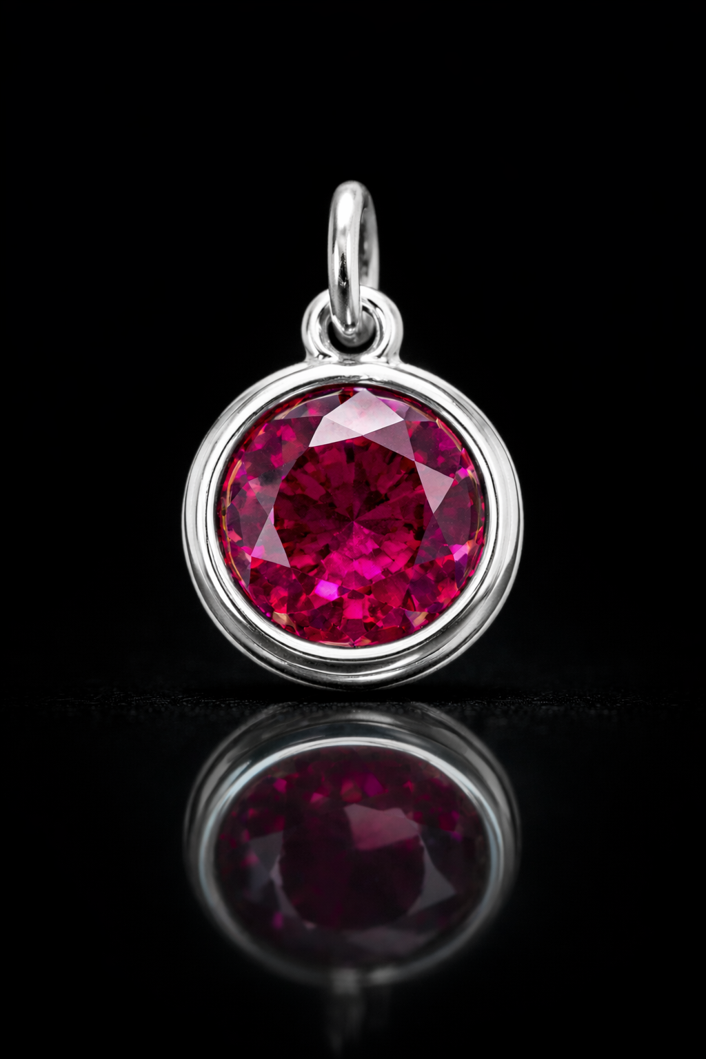 Natural Round Ruby Solitaire Pendant Necklace in 14K White Gold | Classic Bezel Setting