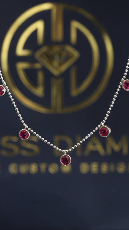 Natural Round Ruby Solitaire Pendant Necklace in 14K White Gold | Classic Bezel Setting