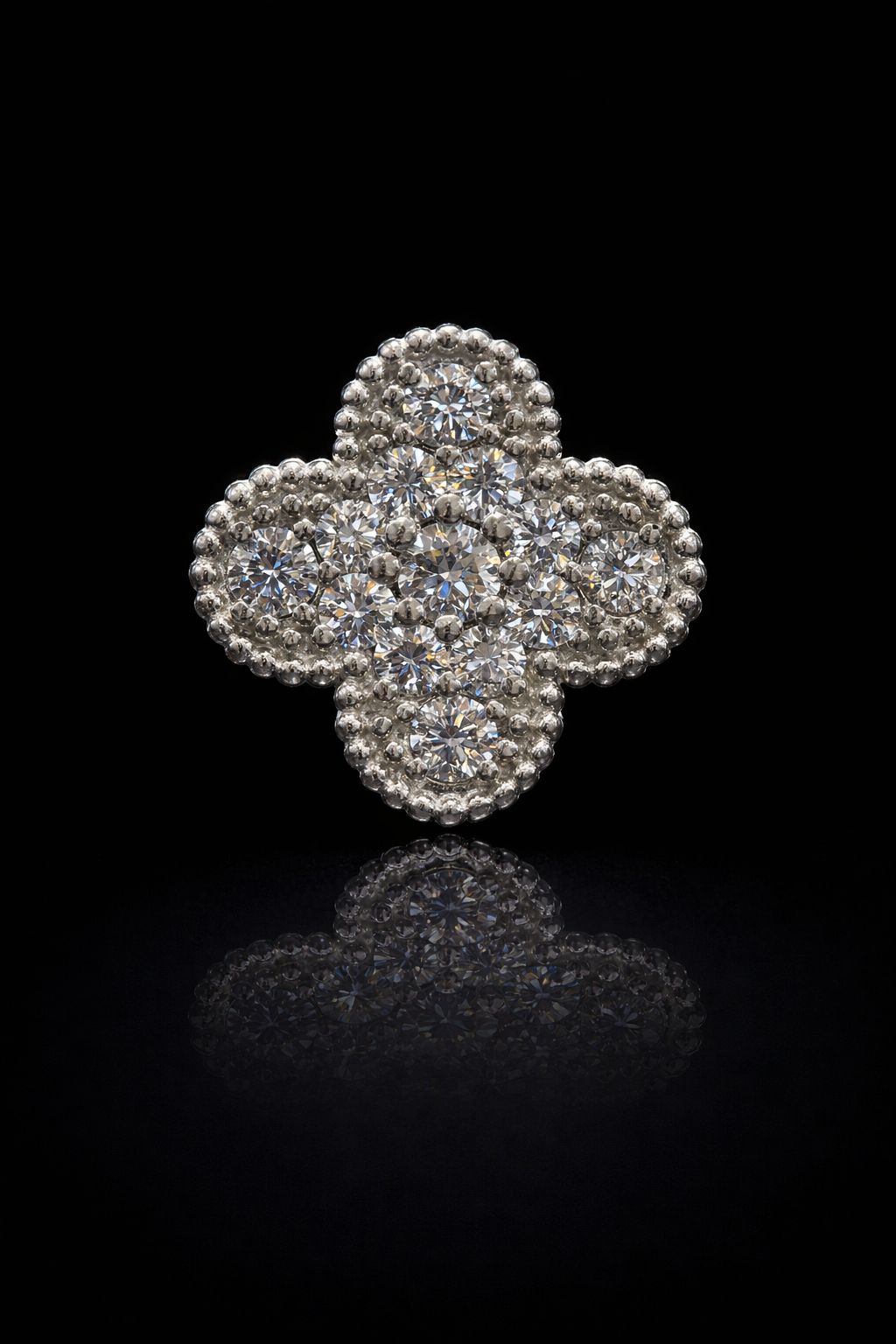 Natural Diamond Clover Station Necklace in White Gold | Elegant Floral Motif