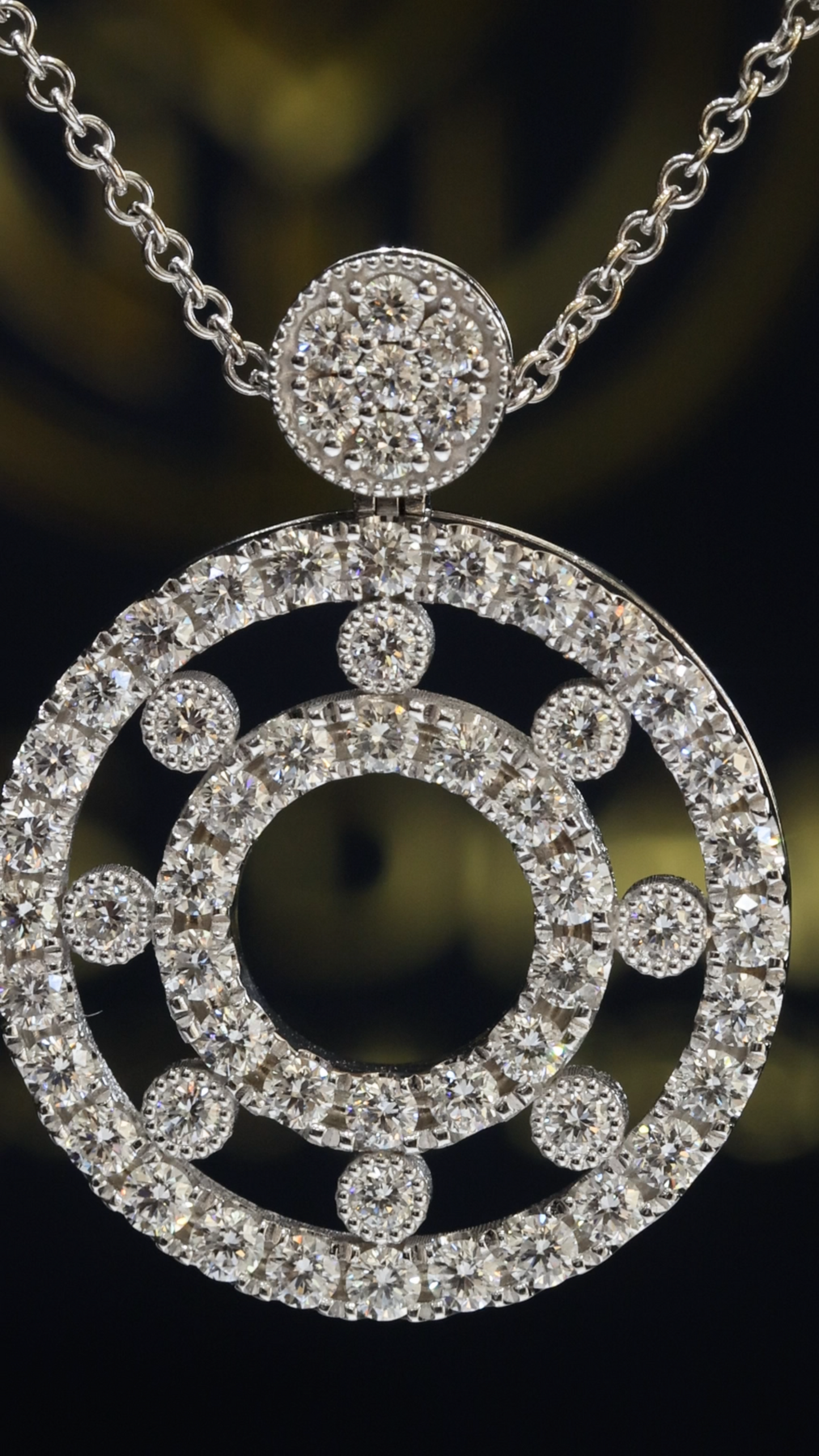 Natural Diamond Double Circle Halo Necklace in White Gold | Floating Circle Design