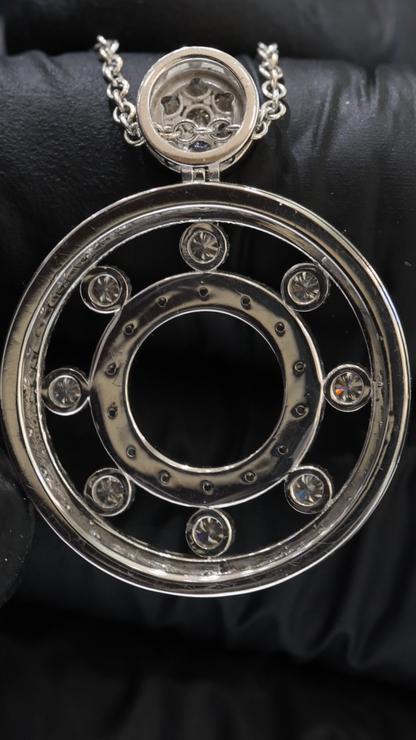 Natural Diamond Double Circle Halo Necklace in White Gold | Floating Circle Design