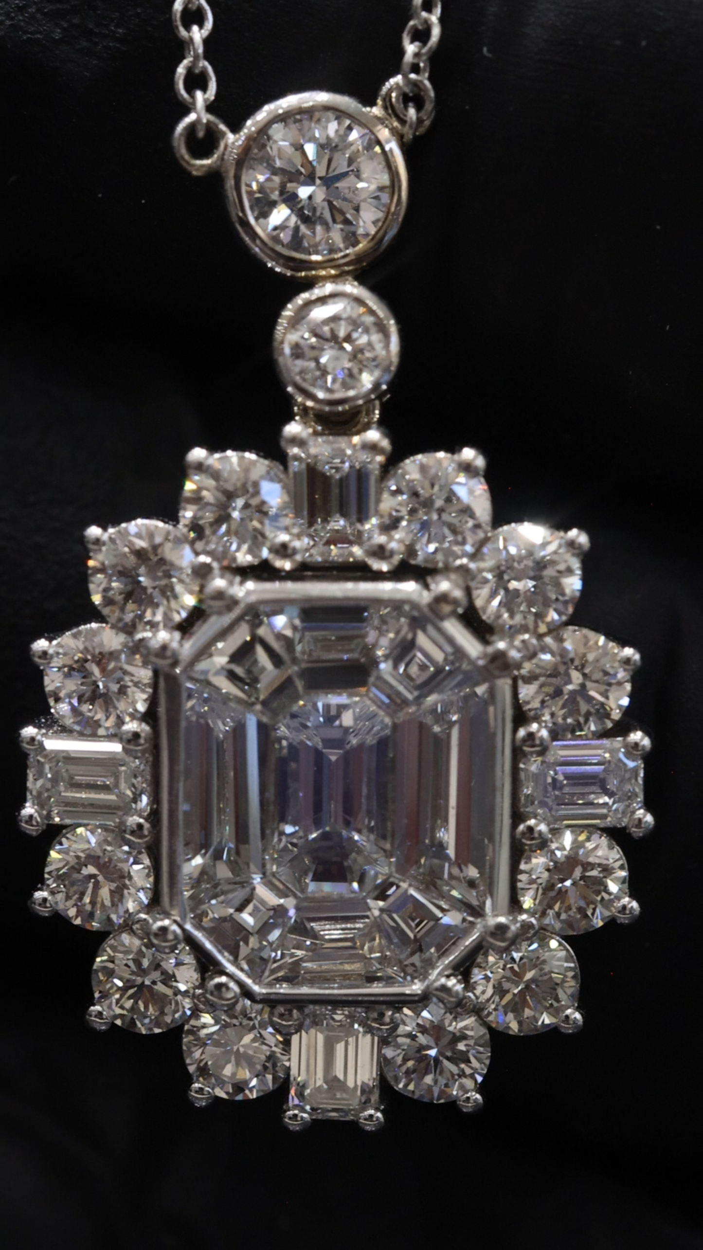 Natural Diamond Emerald-Cut Halo Pendant Necklace in White Gold | Timeless Statement Design