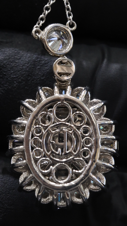 Natural Diamond Emerald-Cut Halo Pendant Necklace in White Gold | Timeless Statement Design