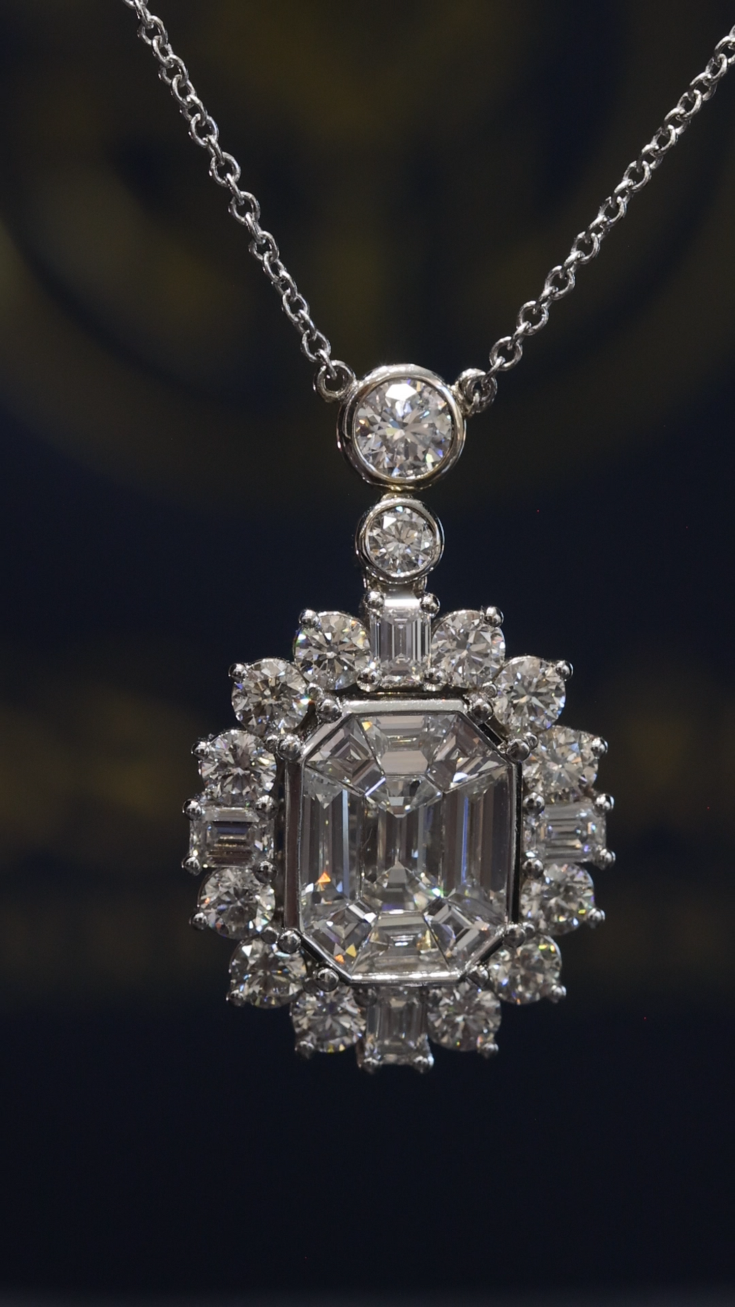 Natural Diamond Emerald-Cut Halo Pendant Necklace in White Gold | Timeless Statement Design