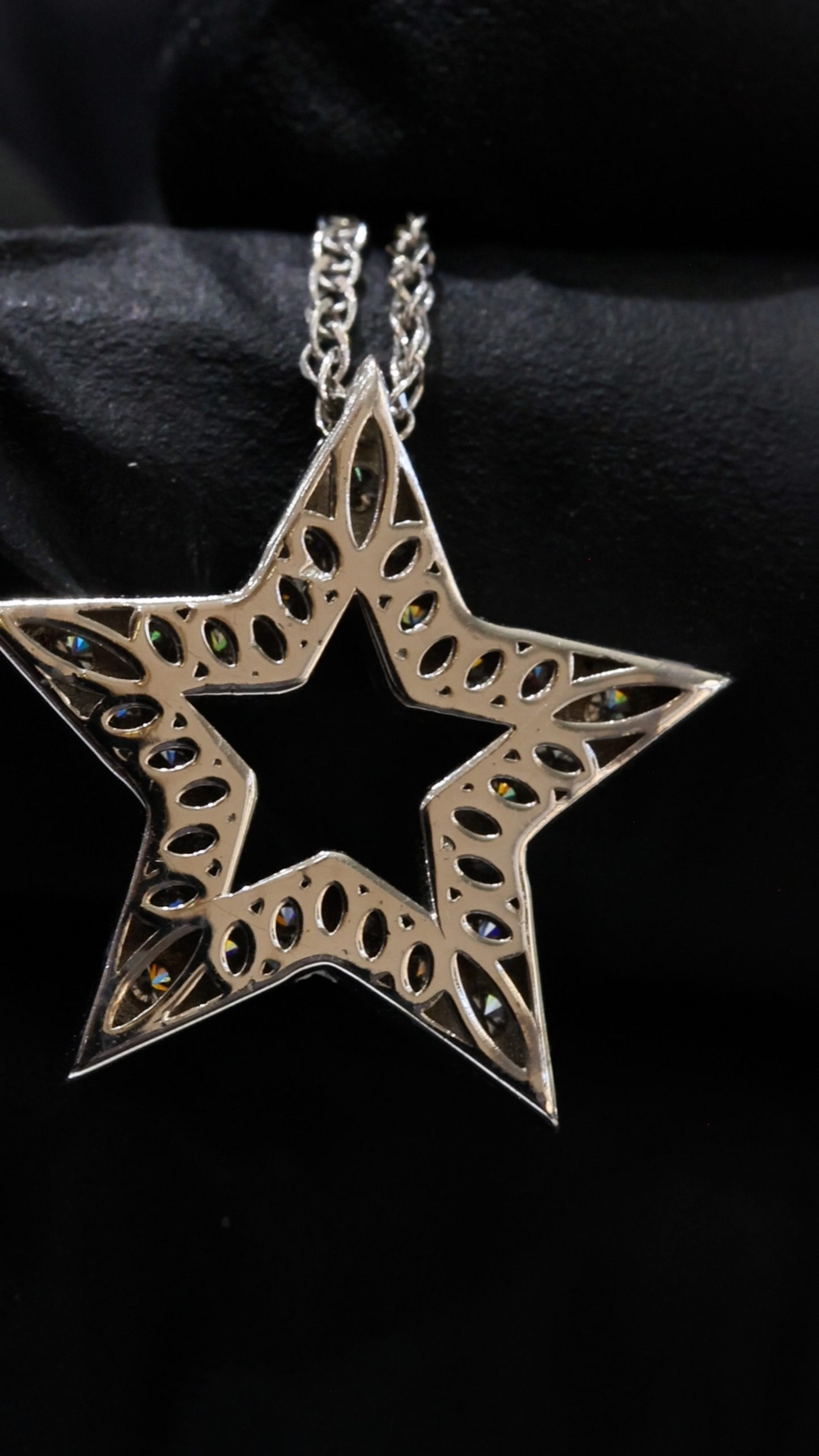 Natural Diamond Star Pendant Necklace in 14K White Gold | Round Brilliant Diamonds