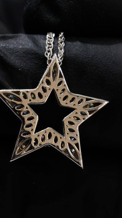 Natural Diamond Star Pendant Necklace in 14K White Gold | Round Brilliant Diamonds