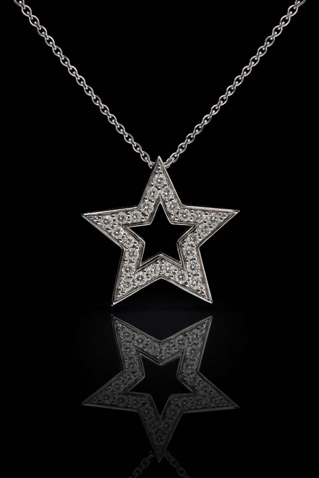Natural Diamond Star Pendant Necklace in 14K White Gold | Round Brilliant Diamonds