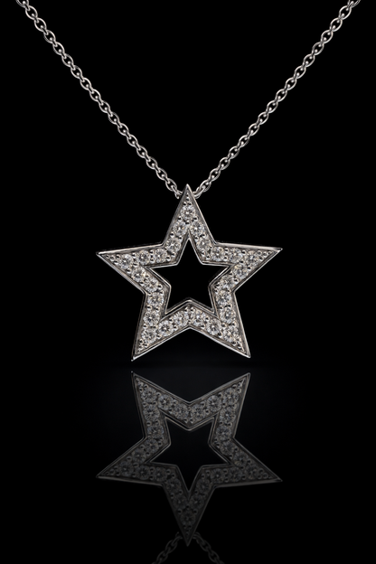 Natural Diamond Star Pendant Necklace in 14K White Gold | Round Brilliant Diamonds