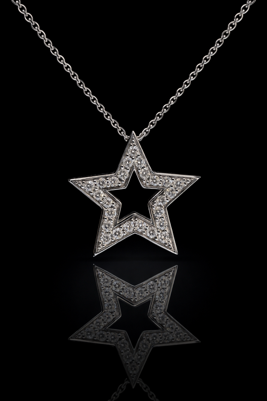 Natural Diamond Star Pendant Necklace in 14K White Gold | Round Brilliant Diamonds